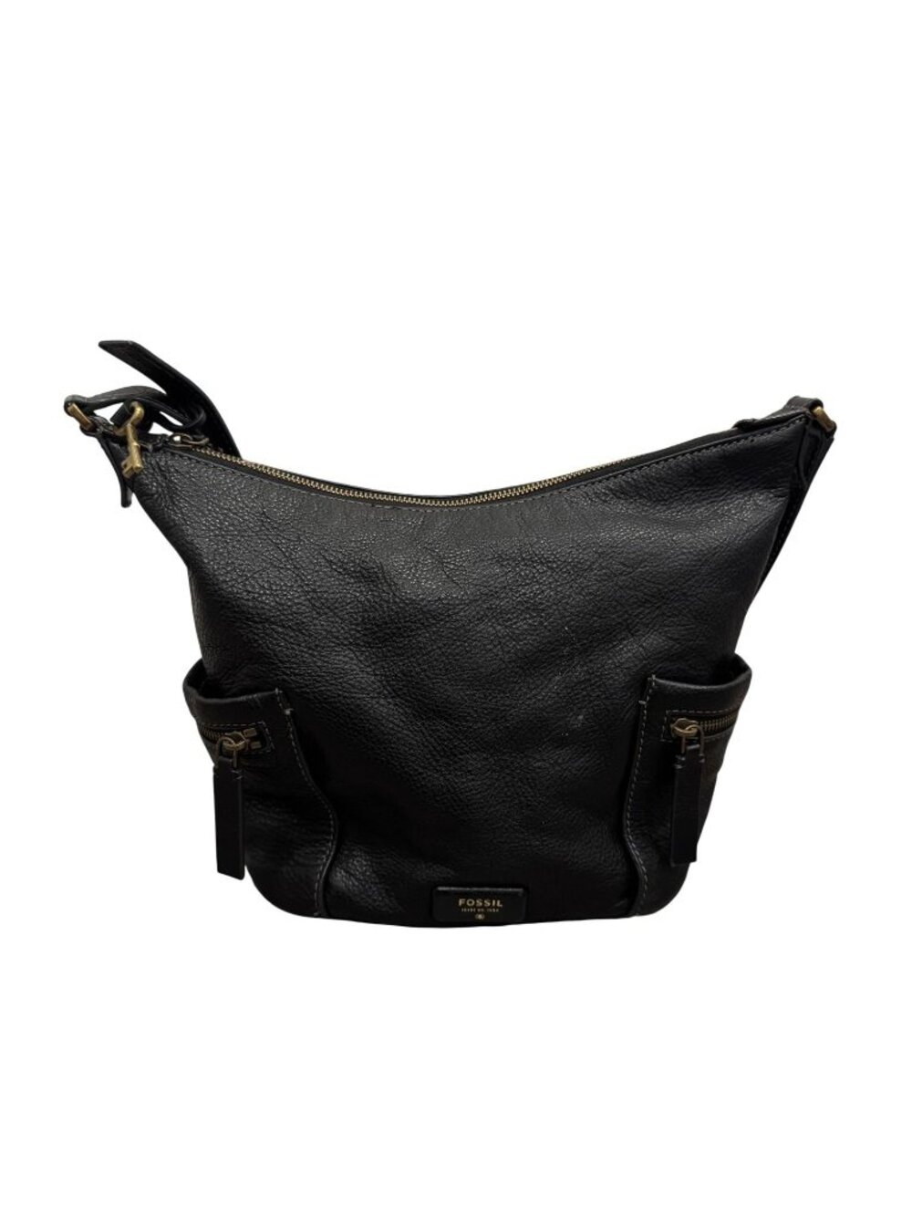 Fossil Emerson Black Leather Hobo Bucket Style Crossbody Purse Handbag